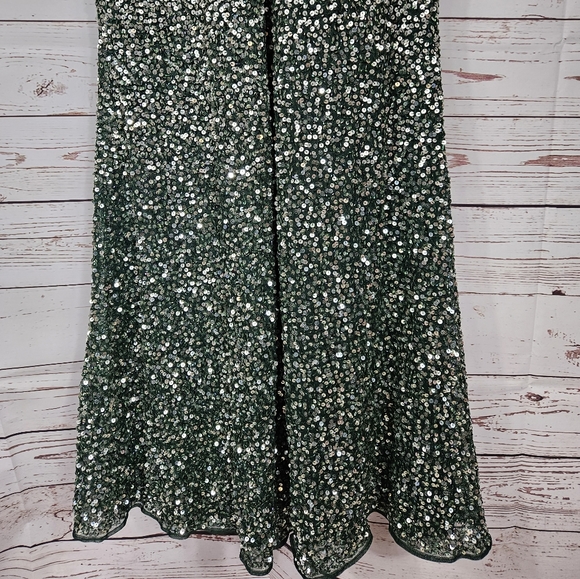 NWT Mac Duggal | Cap Sleeve Green Sequined High Slit Gown - Picture 8 of 10